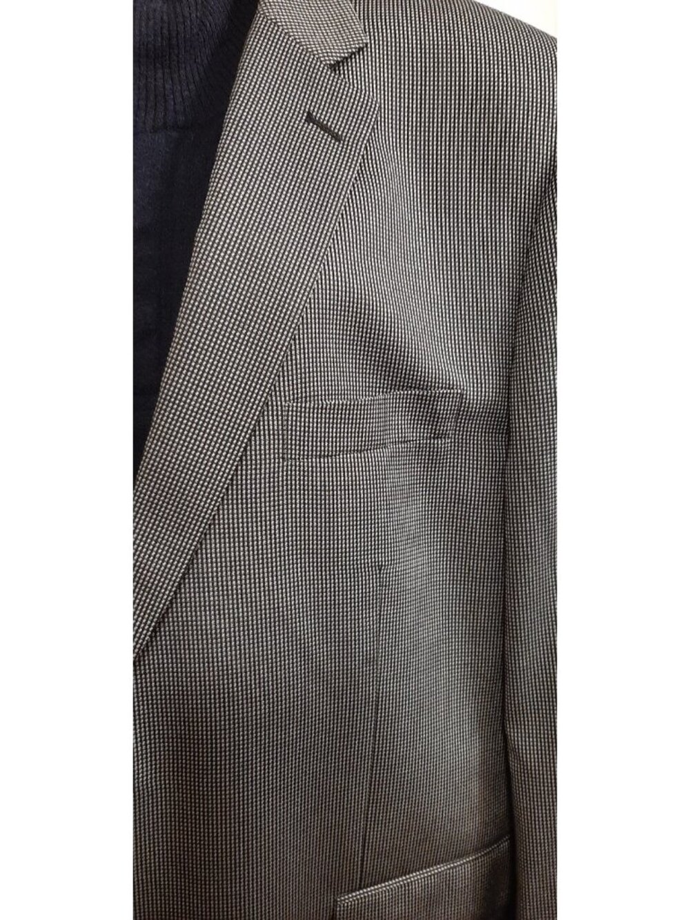 I Italian Soft Mens Suit Jacket 48R Black & Gray Pinpoint Pattern - Picture 3 of 13